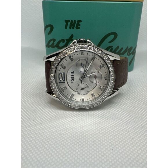 Fossil Riley ES3202 Women's Brown Leather Analog Silver Dial Quartz Watch YAY38 - Picture 5 of 9